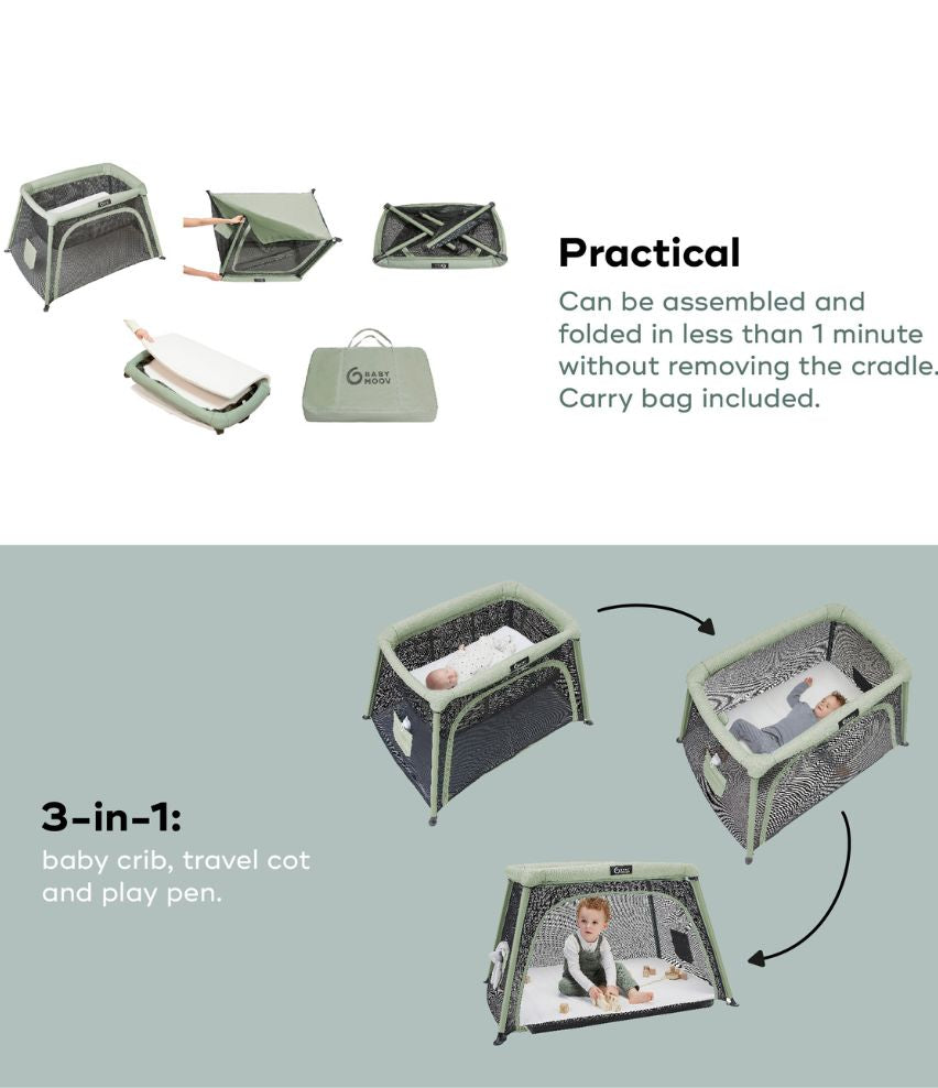 3in1 Moov & Comfy Travel Cot Sage