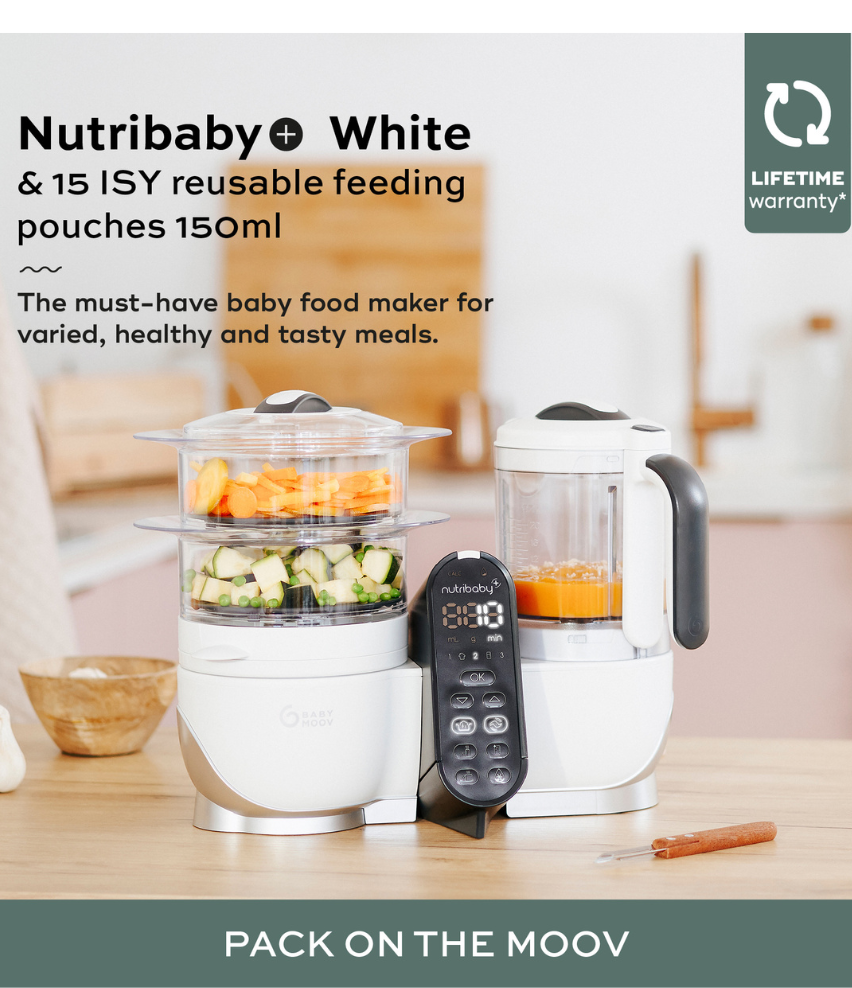 Nutribaby(+) White Food Prep Maker + 15 reusable food pouches