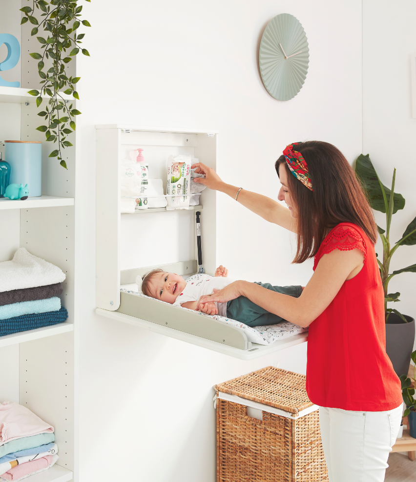 Baby Wall Changing Table with shelves and wipeable mat